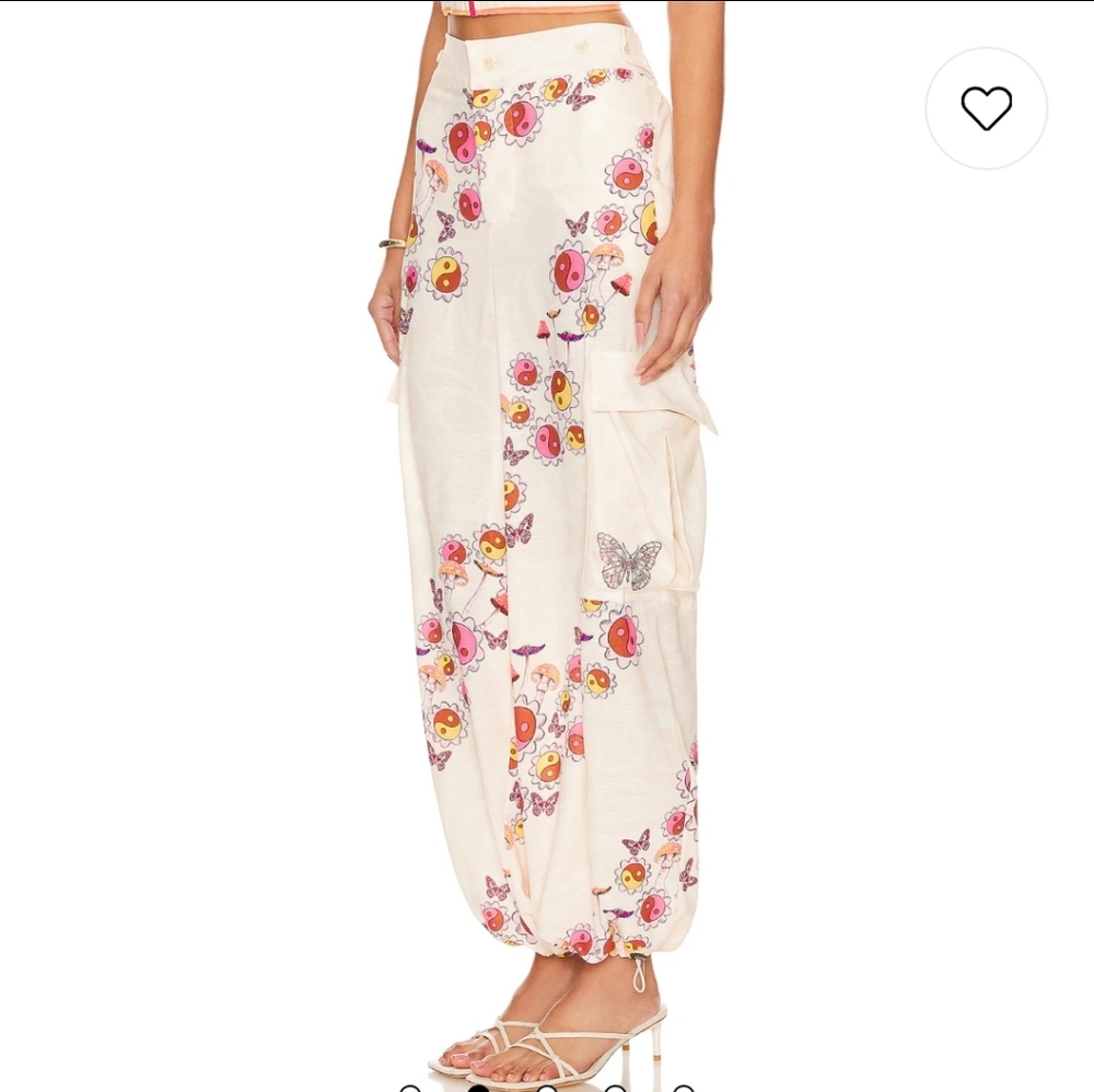 NWT $230 AGUA BENDITA X REVOLVE MAICY CARGO POCKET PANT BUTTERFLY MUSHROOM PEACE